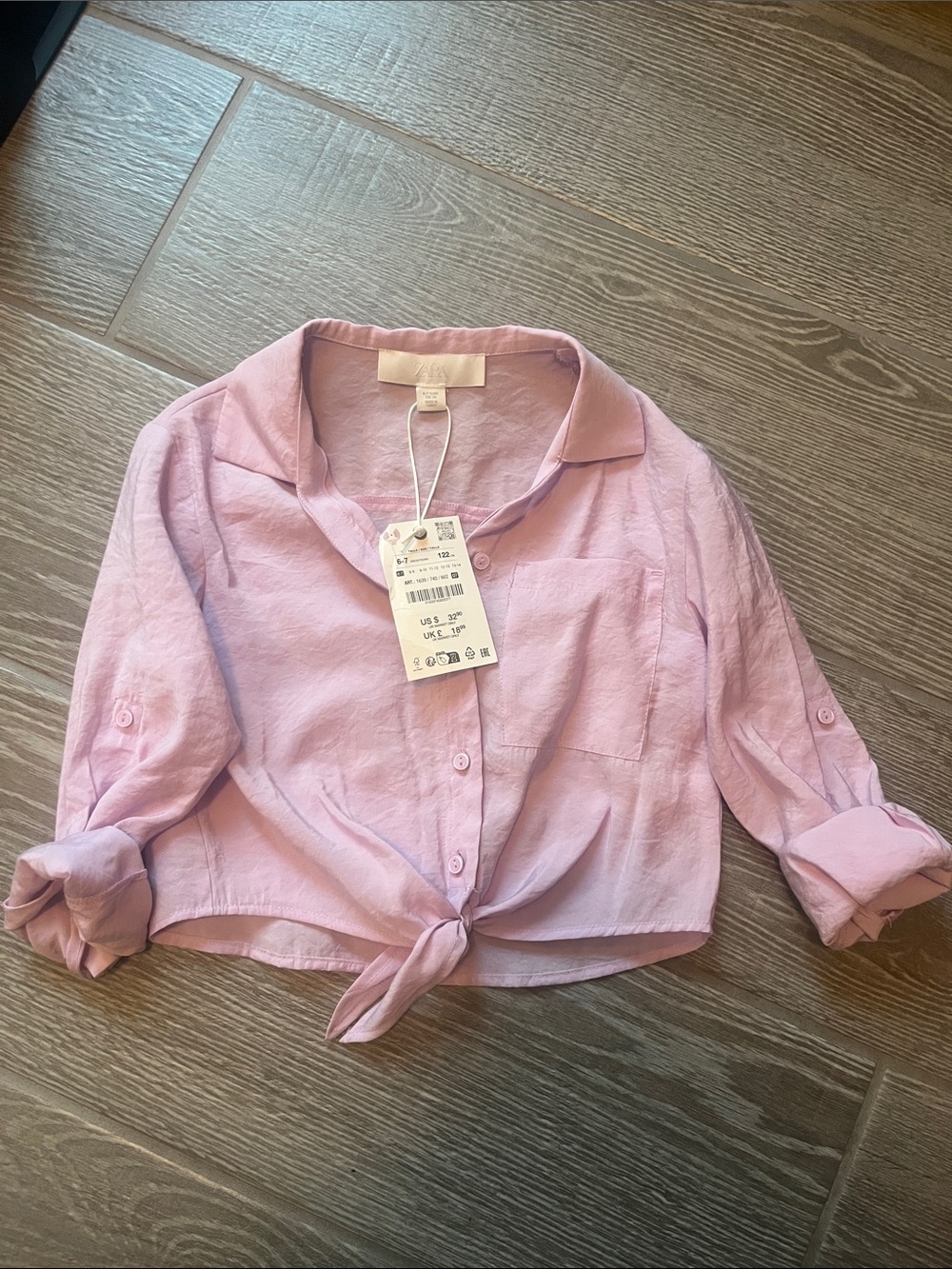 Light Pink Tie-Front kids Shirt - Casual Button-Up Top